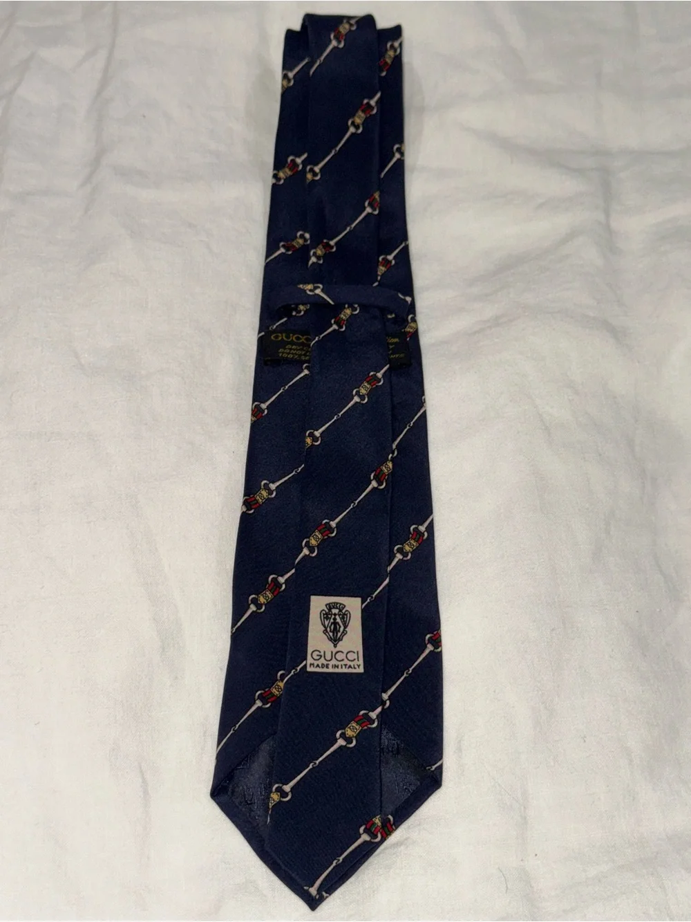 Vintage Gucci silk horsebit equestrian iconic striped Blue Tie